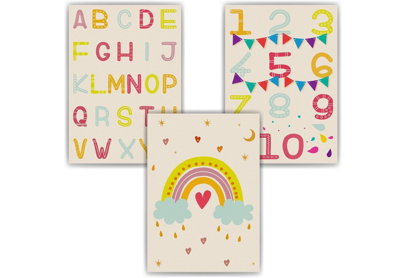 Tigerlino Poster ABC Zahlen Kinderposter 3er Set Alphabet Lernposter Buchstaben Zahlen von Tigerlino