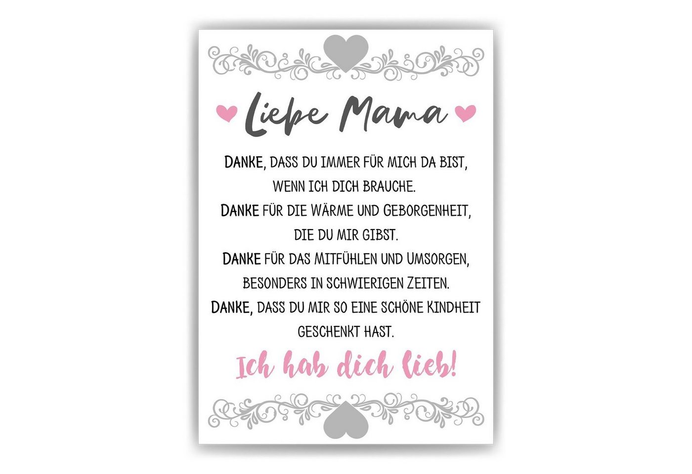 Tigerlino Poster Danke Liebe Mama Geschenk Muttertag Geburtstag Mama Spruch, DIN A4 von Tigerlino