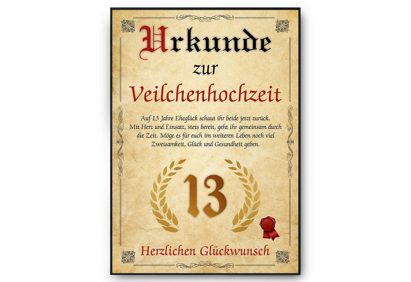 Tigerlino Poster Urkunde zum 13. Hochzeitstag Geschenk 13. Jahrestag Karte Ehepaar, Veilchenhochzeit von Tigerlino