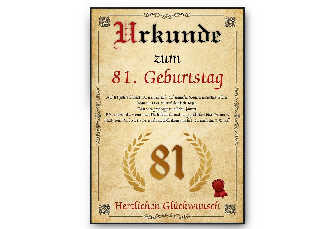 Tigerlino Poster Urkunde zum Geburtstag Mann Frau Geburtstagsgeschenk Geburtstagskarte, 81. Geburtstag Jahrgang 1943, Geburtstagsurkunde von Tigerlino