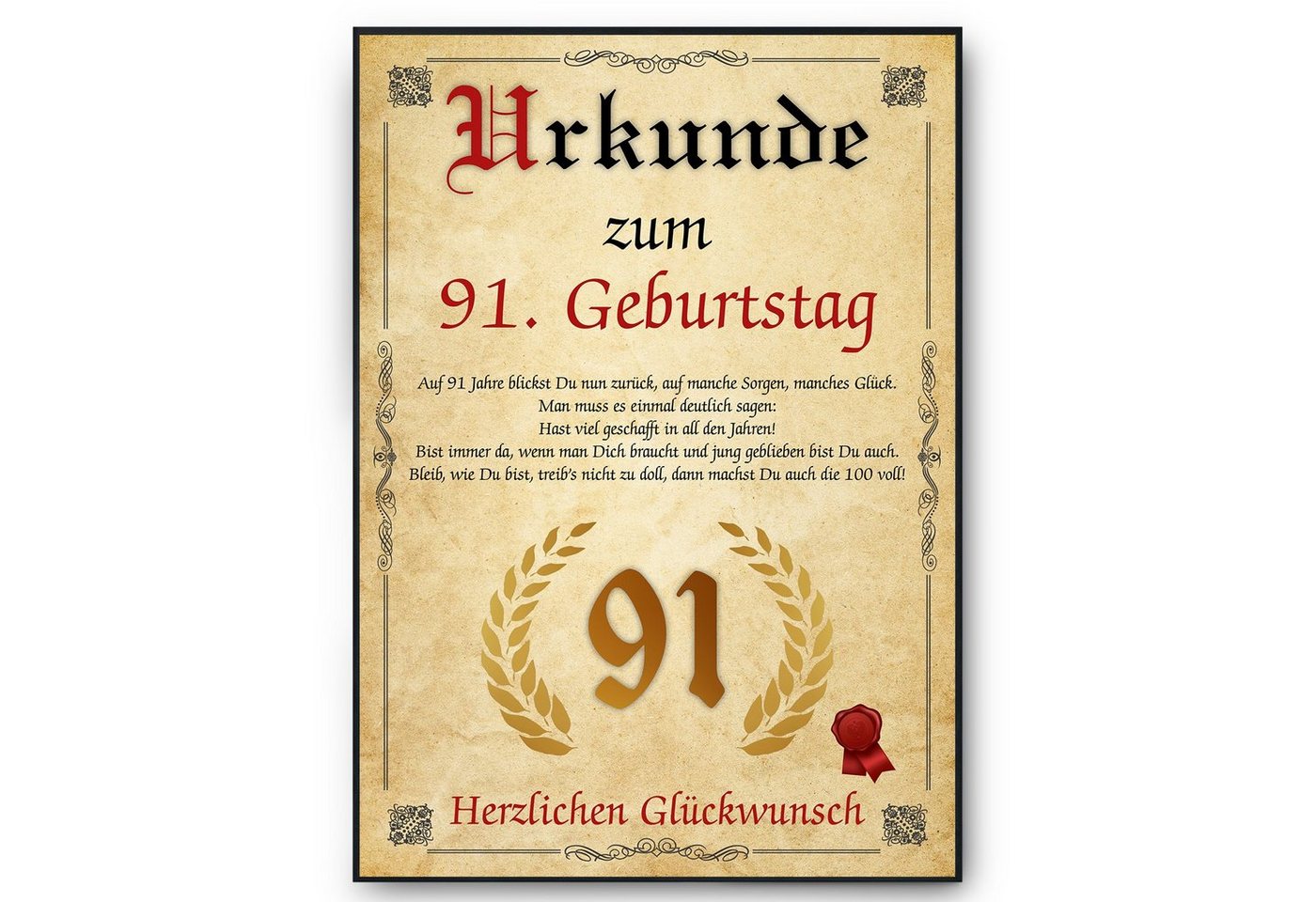 Tigerlino Poster Urkunde zum Geburtstag Mann Frau Geburtstagsgeschenk Geburtstagskarte, 91. Geburtstag Jahrgang 1933, Geburtstagsurkunde von Tigerlino