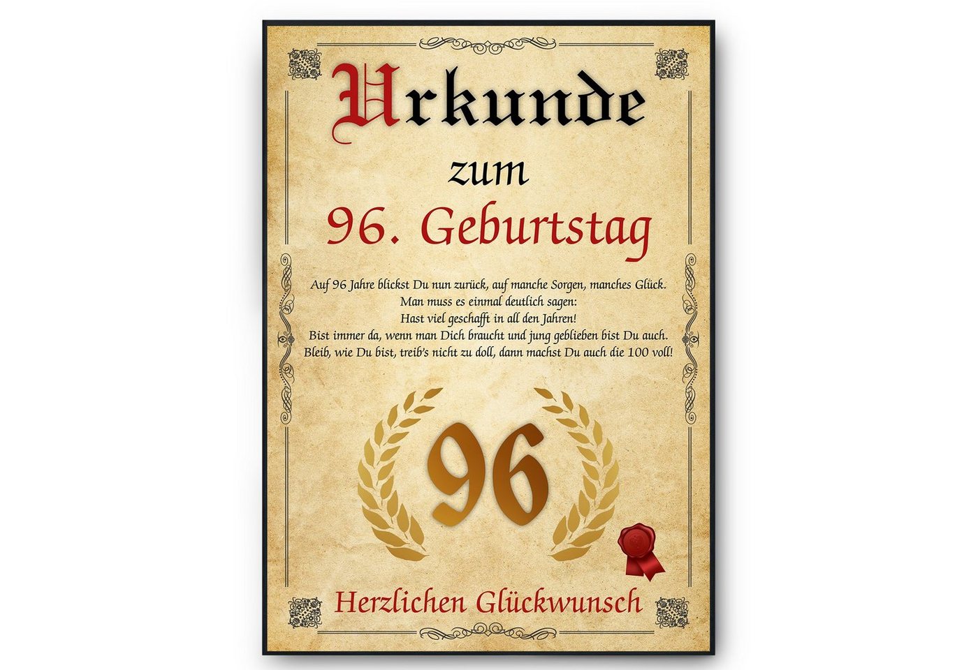 Tigerlino Poster Urkunde zum Geburtstag Mann Frau Geburtstagsgeschenk Geburtstagskarte, 96. Geburtstag Jahrgang 1928, Geburtstagsurkunde von Tigerlino