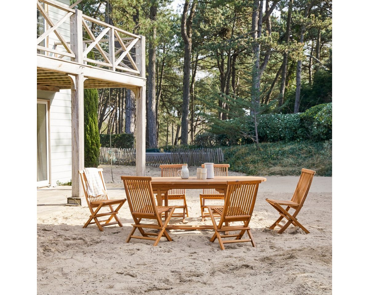 Tikamoon Garten-Essgruppe Capri Ovale Outdoor Gartenmöbel Set aus massiver Akazie 6 Stühle von Tikamoon