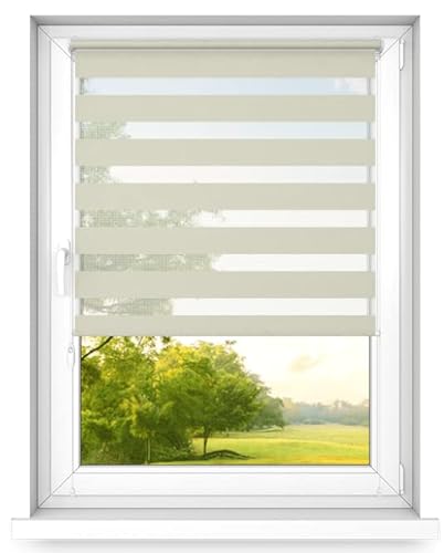 Time4Blinds Tag und Nacht Doppelrollo Mini - Fensterrollo Tag und Nacht - Rollo ohne Bohren - Sonnenschutz - Rollos für Schlafzimmer - Jalousien für Fenster - 140 x 120 cm - Creme - Links von Time4Blinds