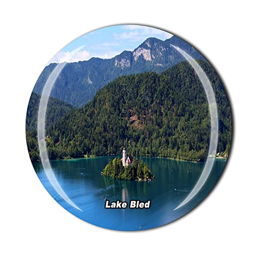 Kühlschrankmagnet, Motiv: See, Bled Slowenien, Kristall, Touristen, Souvenir, Geschenk-Kollektion, Kühlschrankmagnet, magnetischer Aufkleber von Timefly