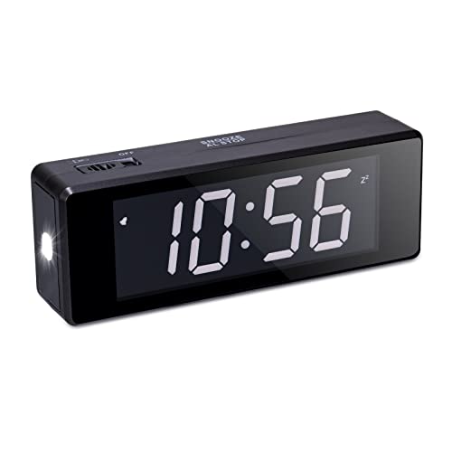 Timegyro LED Digital Clock Batterie betrieben mit Taschenlampe, Kompakter Wecker für Schlafzimmer, LED/LCD Display schaltbar, Einstellbare LED Helligkeit,12/24Hr, Snooze von Timegyro