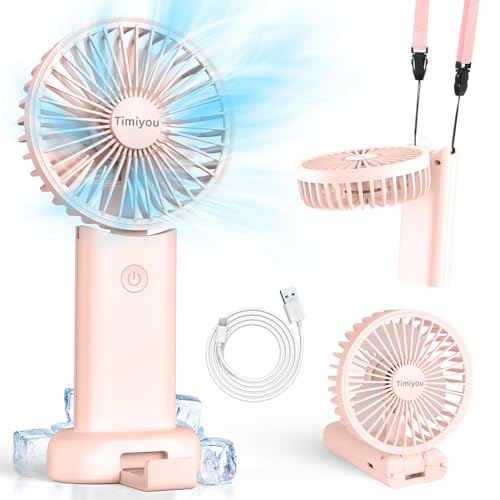 Timiyou Handventilator, Mini Ventilator für Unterwegs, Ventilator Klein mit Lanyard und Base, Handventilator Akku Aufladbar, Usb Ventilator für Outdoor Camping Büro Hause Reisen(Rosa) von Timiyou