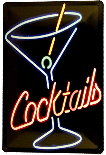 Blechschild 20x30 Cocktail Neon Leucht Reklame Style Dekoration für Bar Kneipe Pub Party Raum Küche Werkstatt Büro Essen Trinken Werbung Longdrink von Tin Sign