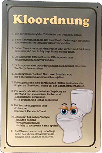 Tin Sign Blechschild 20x30 Toiletten Regeln Klo Ordnung WC Badezimmer lustig ideal fürs stille Örtchen in Heim Büro Werkstatt Gastronomie Gebot Verbot von Tin Sign
