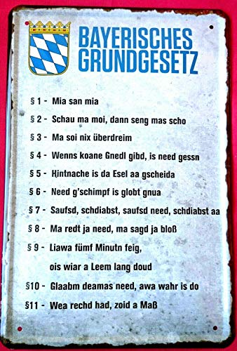 Tin Sign Blechschild 20x30 cm Bayerisches Gesetz Bayern Mia san Mia Regeln Fun Spruch Gebote Bar Kneipe Haus + Garten Geschenk Metall Schild von Tin Sign