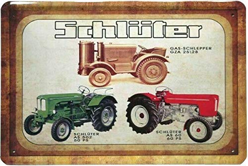 Tin Sign Blechschild 20x30 cm Schlüter Traktor Programm Bulldog Oldtimer Werbung historisch Geschenk Werkstatt Deko Schild von Tin Sign