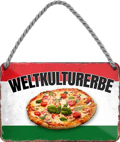 Tin Sign Hängeschild Blechschild 18x12 cm Weltkulturerbe Italien Pizza Deko Schild mit Kordel + Saugnapf H017 von Tin Sign