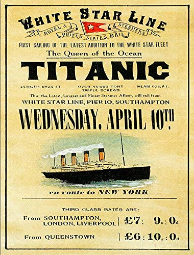 Wanddekoration, Vintage-Stil, Titanic, inspiriert vom Film 1912, Schiff, Atlantik, weißer Stern, Männerhöhle, Kneipe, Schuppen, Bar, Geschenk, Aluminium, Metall von Tin Sign