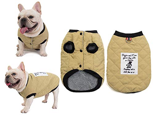 Tineer Pet Soft Fleece Coat französische Bulldogge Kleidung Wildleder Plaid Baumwolle verdicken Jacke - Herbst und Winter warm Kostüm Outfit - für kleine, mittlere Hunde (S, Khaki) von Tineer