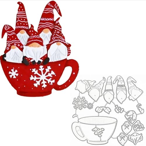 5 Stück Weihnachtswichtel Tasse Stanzformen Metall Stanzformen Weihnachtswichtel Metall Stanzformen Stanzschablonen für DIY Scrapbooking Karten Dekorative Prägepapier Stanzformen für Scrapbooking von TingZVen