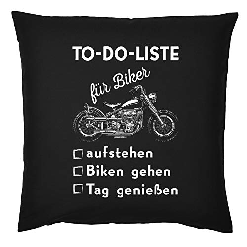 Biker-Motiv Sprüche Kissen - Sofakissen Motorrad-Motiv : to-do-Liste für Biker ... - Biker Geschenk-Kissen - Kissen mit Füllung - Farbe : schwarz von Tini - Shirts