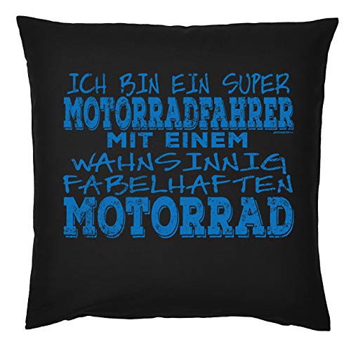 Tini - Shirts Biker-Motiv Sprüche Kissen - Sofakissen Motorrad-Motiv : .. super Motorradfahrer ... fabelhaften Motorrad - Biker Geschenk-Kissen - Kissen mit Füllung - Farbe : schwarz von Tini - Shirts