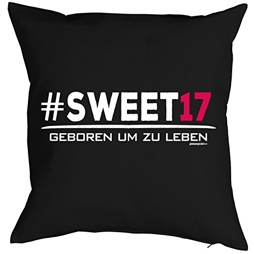 Unbekannt Sprüche-Kissen zum 17 Geburtstag - Geschenk-Idee Dekokissen 17 Jahre : # Sweet 17 Geboren um zu Leben - Geburtstag 17 - Kissen ohne Füllung - Farbe: schwarz von Tini - Shirts