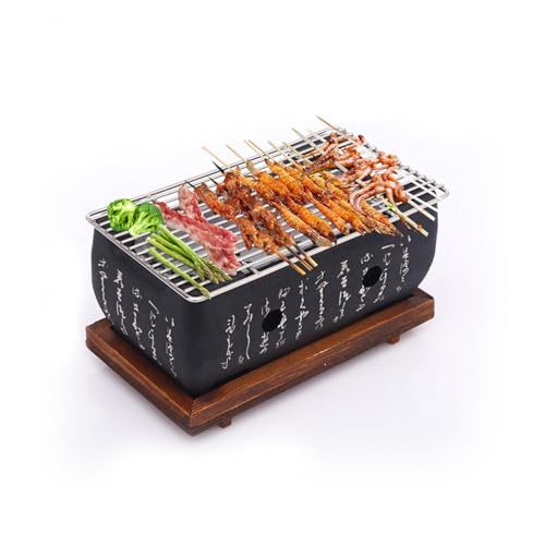 Tissting Japanischer BBQ Grill, 24x12x11cm Mini Holzkohle Tischgrill mit Gitter und Holzbasis, Rechteckig Tragbarer Japanisch Holzkohleofen Campingkocher für Yakiniku, Takoyaki, Aal Teriyaki Tissting Japanischer BBQ Grill, 24x12x11cm Mini Holzkohle Tischgrill mit Gitter und Holzbasis, Rechteckig Tragbarer Japanisch Holzkohleofen Campingkocher für Yakiniku, Takoyaki, Aal Teriyaki von Tissting