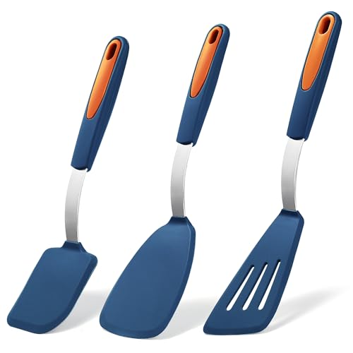 To encounter 3 Pieces Silicone Spatula Set, Heat Resistant Flexible Turner Spatulas, Nonstick Cookie Spatula, Fish Spatula, BPA Free & Dishwasher Safe, Navy Blue von To encounter