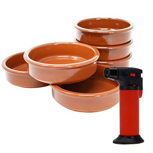 ToCi Tapas-Schalen Auflaufform braun | 6er-Set 175 ml mit Flambierer | Ton-Dessertschale Mediterran Ø 11,5 cm von ToCi