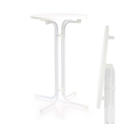 Toboli klappbarer Bistrotisch in Weiß Ø80cm runder Stehtisch Indoor/Outdoor Klapptisch 110cm hoch von Toboli