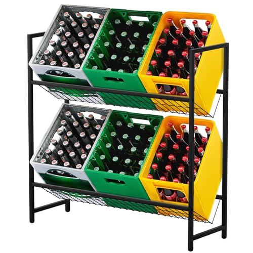 Todeco Getränkekistenregal für 6-8 Kisten, mit Gitterhalterung aus Metall, Höhenverstellbar, 103x33x101 cm, freistehend Kistenständer, Getränkeregal mit Verstellbaren Füßen von Todeco