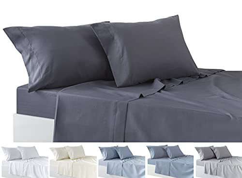 Todocama Bettwäsche-Set, 4-teilig, Spannbettlaken, Bettlaken, 2 Kissenbezüge, 50 x 80 cm (Bett 135-135 x 190/200 cm, Dunkelgrau) von Todocama