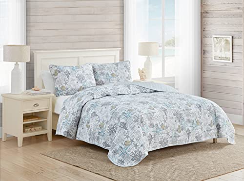 Tommy Bahama - King-Size-Bettwäsche-Set, wendbare Baumwoll-Bettwäsche mit passenden Kissenbezügen, leichte Heimdekoration für alle Jahreszeiten (Beach Bliss Grey, Kingsize) von Tommy Bahama