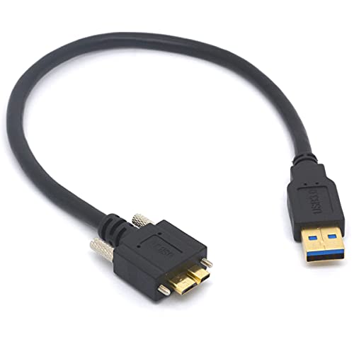 Tomost Micro B Verschlussschraubenkabel, kurzes USB 3.0 Micro B Kabel, USB A Stecker auf Micro B mit Doppelverriegelungsschraube, Lade- und Datenkabel für externe Festplatte, 30 cm (gerade) von Tomost