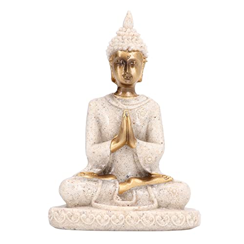 Tomotato Mini Sandstein Buddha Statue, 8 x 5.5 x 3cm Meditation Buddha Figuren Sitzende Buddha Figur aus Kunstharz Feng Shui Skulptur Ornamente für Zuhause, Yoga, Zen Dekor(A) von Tomotato