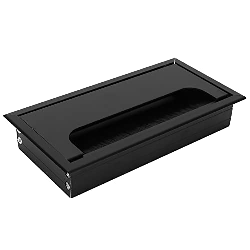 Tomotato Rechteckige Kabeldurchführung, Schwarz Metall Schreibtisch Tülle Desktop Cord Organizer Box mit Bürste für Home Office Bank Computer Tisch von Tomotato