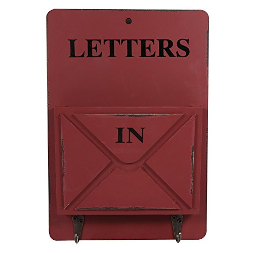Tomotato Wand Briefhalter Holz Briefkasten Briefständer mit Schlüsselhaken Aufhängern an der Wand Befestigter Briefsortierer Aufbewahrungsbox Vintage Heimdekoration(Rot) von Tomotato