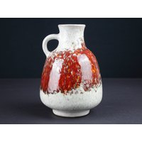 Karlsruher Majolika Keramik Vase Rot 70Er Jahre, West German Pottery, Vintage von TomsVintageSalon