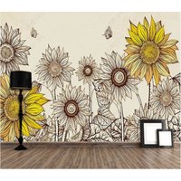 Aquarell-Sonnenblumen-Tapeten-Wandbild, Schöne Blumen-Kinderzimmer-Wandbild-Wand-Dekor von Tomwallart