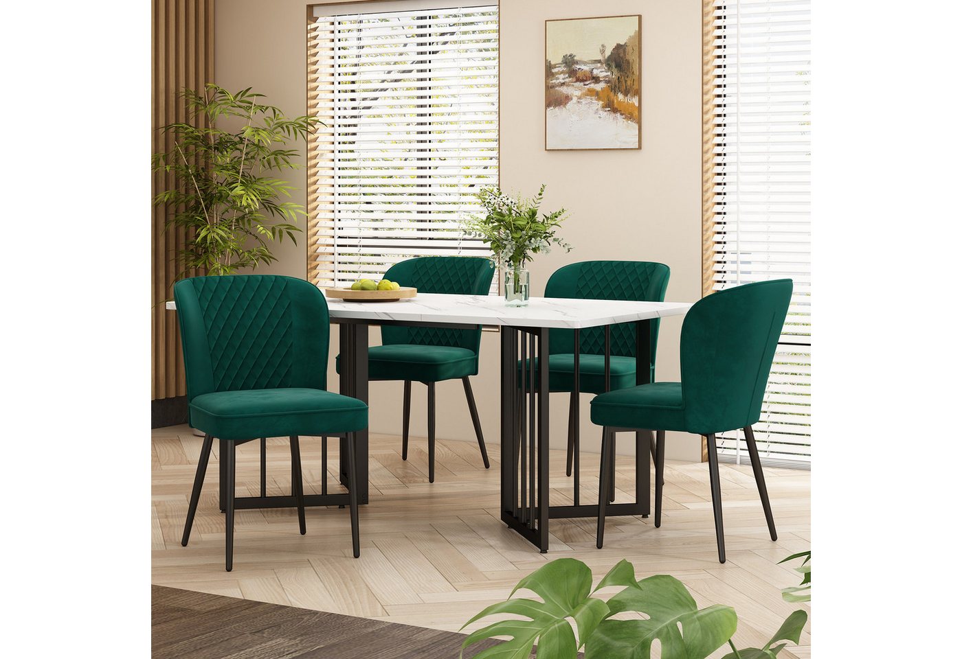 Tongtong Essgruppe 5 Set, Polsterstuhl Design Stuhl mit Rückenlehne, (5 St., Set,140×80×75cm Esstisch mit 4 Stühlen), grün Essstuhl von Tongtong
