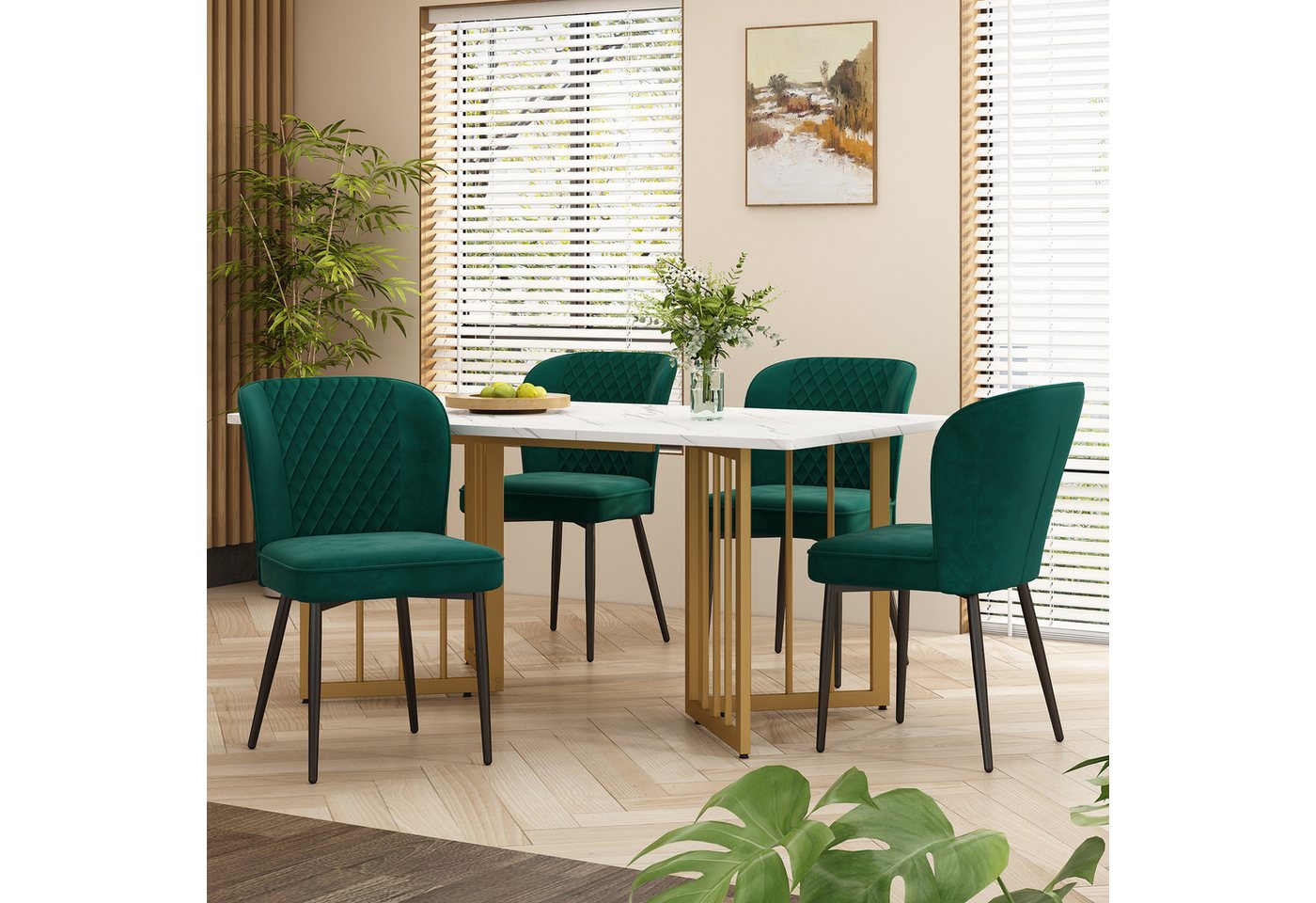 Tongtong Essgruppe 5 Set, Polsterstuhl Design Stuhl mit Rückenlehne, (5 St., Set,140×80×75cm Esstisch mit 4 Stühlen), grün Essstuhl von Tongtong
