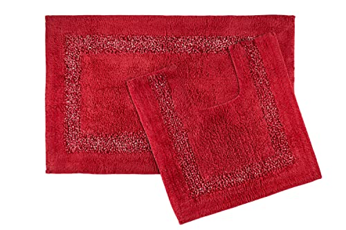 Tonys Textiles Badgarnitur in Glitzer-Diamant-Optik - Badematten aus 100% Schwerer Baumwolle - 2-teilig - Rot von Tony's Textiles