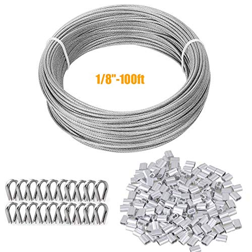 TooTaci Drahtseil 3mm Edelstahl, 30M/3mm Edelstahlseil Set, 3mm Stahlseil PVC-ummantelt, Stahlseil mit ösen, M3 Crimphülsen, M3 Kauschen, Spanndraht für Zaun, Hängen, Gardinen seil, Gartendraht von TooTaci