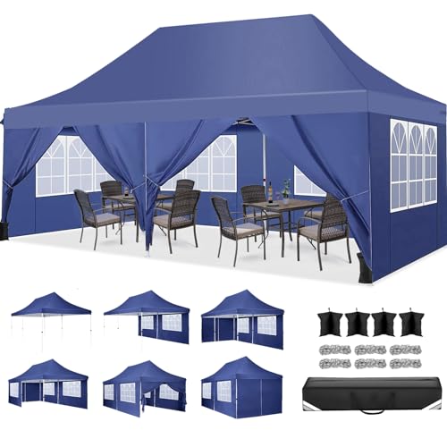 TOOLUCK Faltpavillon 3X6, Pavillon 3x6m Wasserdicht Stabil Winterfest, Faltbar Partyzelt mit 6 Seitenwänden Pop up Gartenpavillon Anti-UV für Hochzeiten, Freien, Faltbar Gartenzelt, Marineblau von Tooluck