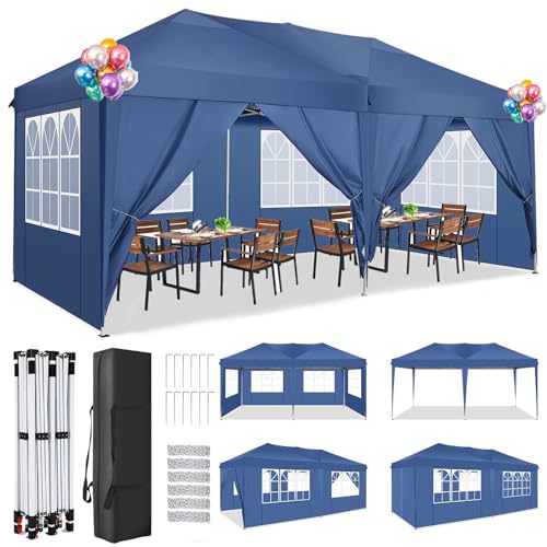 TOOLUCK Pavillon 3x6m Faltpavillon Wasserdicht Stabil Winterfest Faltbar Partyzelt UV-Schutz Pop Up Pavillon mit 6 Seitenteilen & 1 Tragetasche für Outdoor-Aktivitäten Gartenpartys, Blau von Tooluck