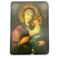 Vintage Handgemachte Kopie Antike Ikone Heilige Maria & Jesus Baby Holz Selten 80Er Jahre von TopSpice