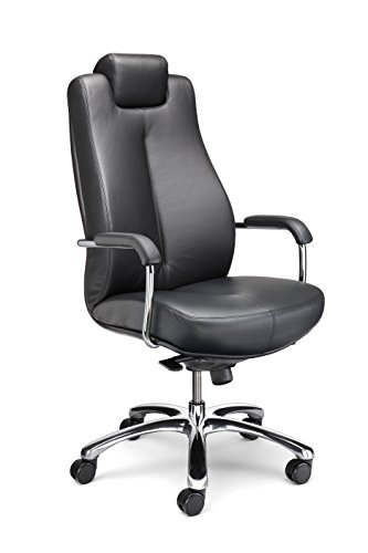 Topanbieter999 Premium Schwerlast Chefsessel aus Echtleder Schwarz - Ergonomischer Bürostuhl mit Synchronmechanik, Bis 150 kg von Topanbieter999