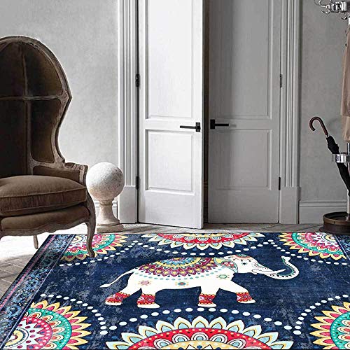 Teppich Elefant Tier Böhmischer Teppich, für Kinderzimmer Wohnzimmer Schlafzimmer Esszimmer Nachttisch Küche rutschfest blau-80 * 120CM von Topinged