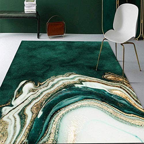 Topinged Teppich abstrakte Grafik Tatami waschbar, für Wohnzimmer Schlafzimmer Nachttisch Couchtisch rutschfeste Bodenmatte Weißgrün Gold-80 x 120 cm von Topinged