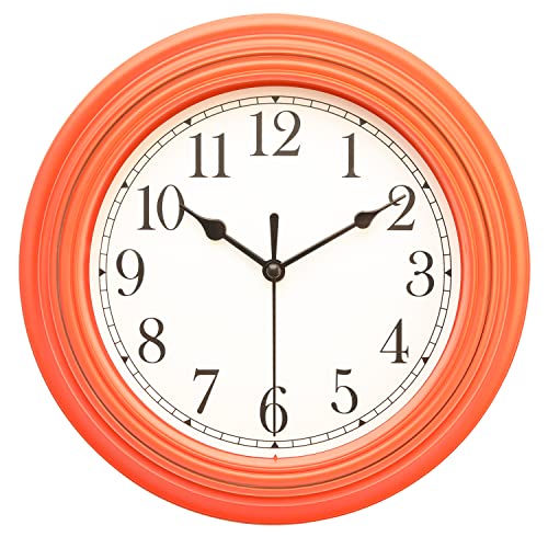 Topkey Stille Wanduhr Küche 9 Zoll Retro Nicht tickend Dekorativ Schlafzimmer Büro Wanduhr (Helles Orange) von Topkey