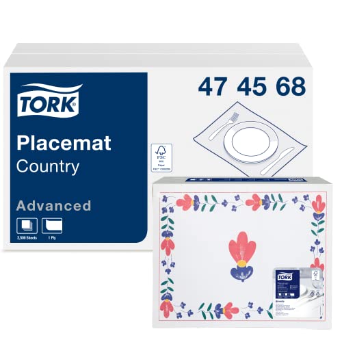 Tork 474568 Tischset Country, 1 x 500 Platzsets mit Blütenmotiv, 42 x 30 cm (L x B), Untersetzer zum effektiven Schutz von Tischen - ideal für Restaurants, Advanced Qualität von Tork