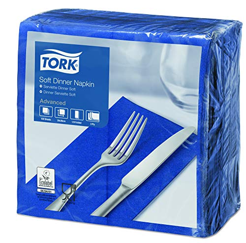 Tork 477619 Soft Dinnerservietten Dunkelblau 1/8 Falz / 3-lagige Papierservietten / Ideal für ein Abendessen / Advanced Qualität / 12 x 100 (1200) vorgefaltete Servietten / 39 x 39 cm (B x L) von Tork