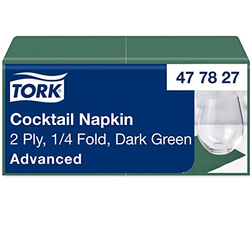 Tork 477827 Cocktailservietten Dunkelgrün / Cocktail Serviette in Advanced Qualität mit 1/4 Falz / 12 x 200 (2400) Servietten / 23,8 x 24 cm (B x L) von Tork