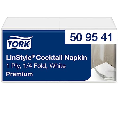 Tork LinStyle Cocktailservietten Weiß, 1/4‑Falz, strapazierfähig, 23,8 x 23,8 cm, 14 x 100 Servietten, 509541 von Tork